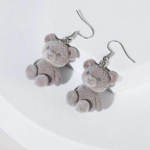 😺 Cute cartoon style teddy bear big fuzzy drop earrings